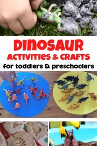 collage of dinosaur activities and crafts for toddlers and preschoolers