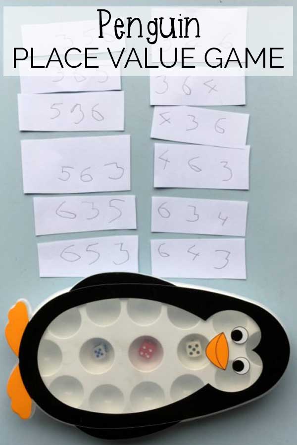 Simple to make Penguin themed Place Value Number Game for Primary Kids that works on comparing and ordering 3 digit numbers.