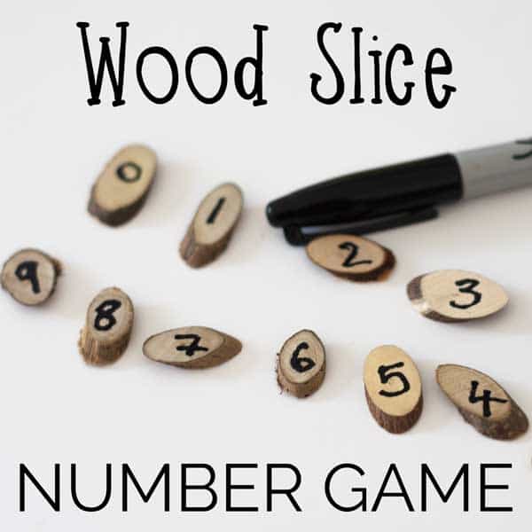 Make your own Wood Slice Maths Manipulatives and play this fun number game with preschoolers helping them with counting and recognition of numbers.
