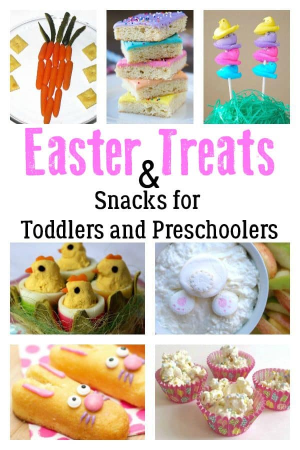 Collage of easy Easter treats and snacks that you can cook with and for toddlers and preschoolers