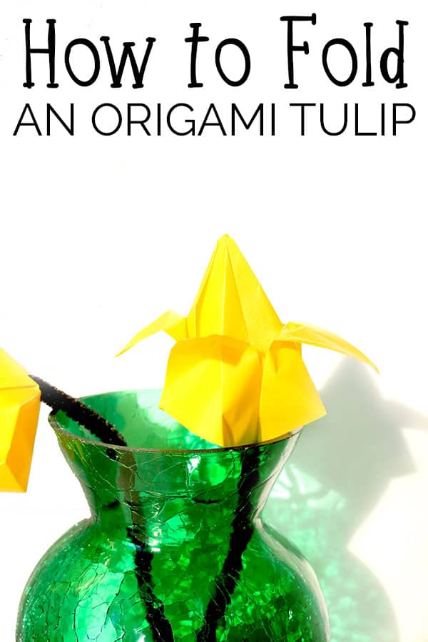 Full step by step tutorial with images on how to fold and make an origami tulip perfect for spring crafting with kids.