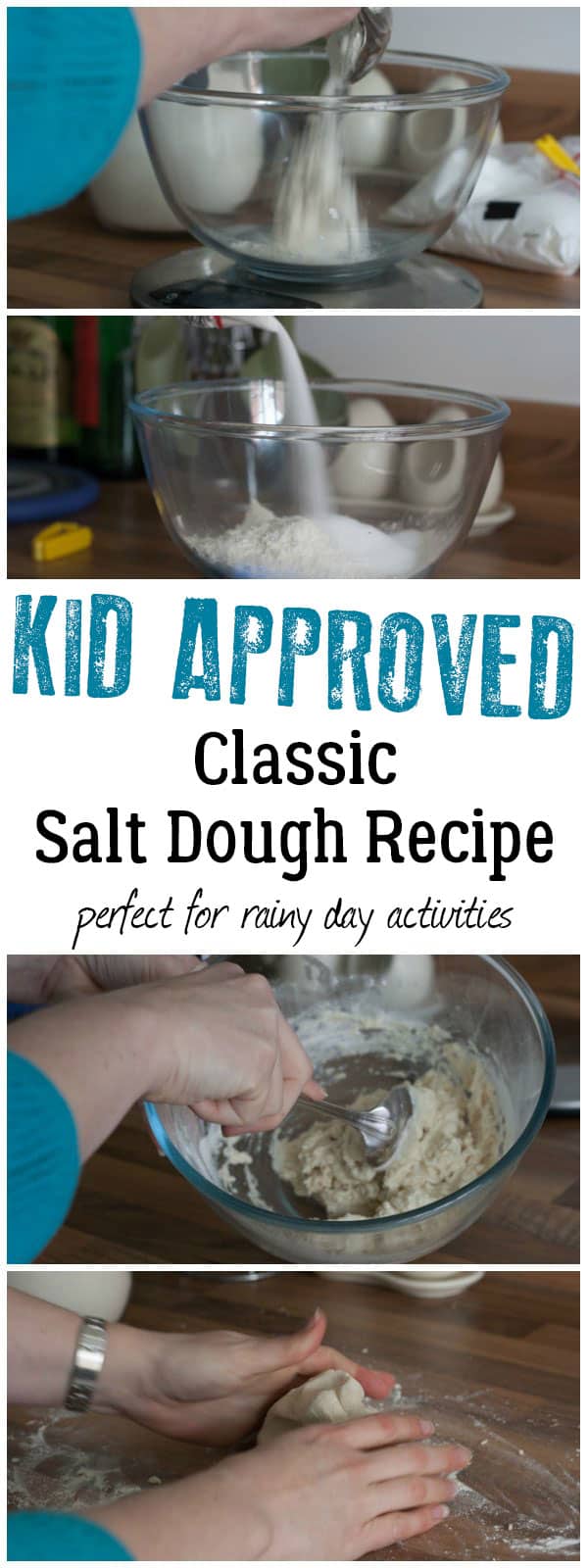collage for pinterest of making salt dough with kids