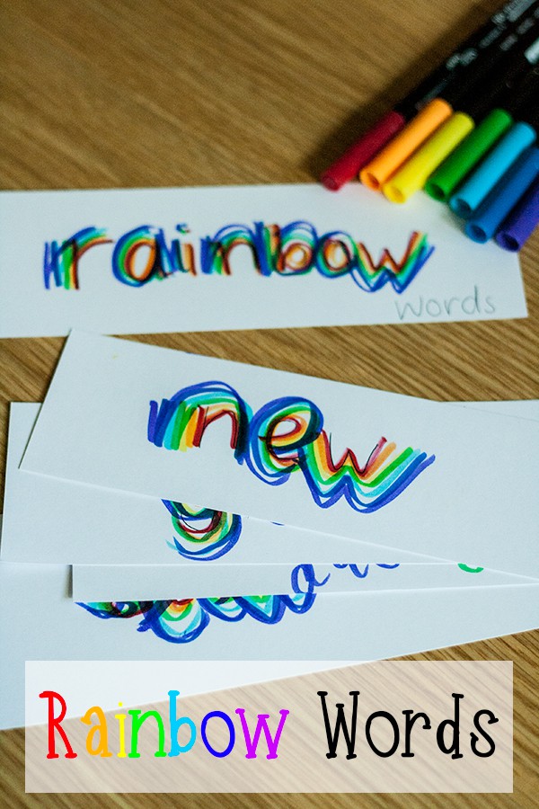 Rainbow words a simple literacy activity that can be used with children from toddler onwards. Use for pre-writing, letter formation, and spelling practice.