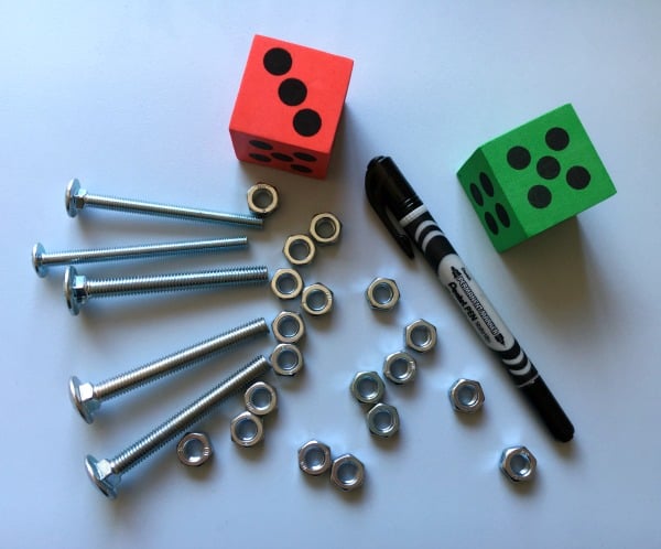 Hands-on mathematics for supporting the writing of number sentences and getting to grips with addition using nuts and bolts.