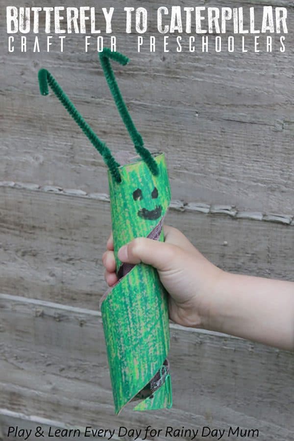 Create this cardboard tube craft that transforms from a caterpillar to a butterfly an ideal project to make with The Very Hungry Caterpillar by Eric Carle.