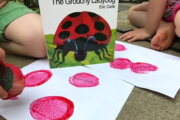 Art project inspired by the Eric Carle book A Grouchy Ladybug to make your own simple stamps. Ideal for toddlers and early preschoolers.