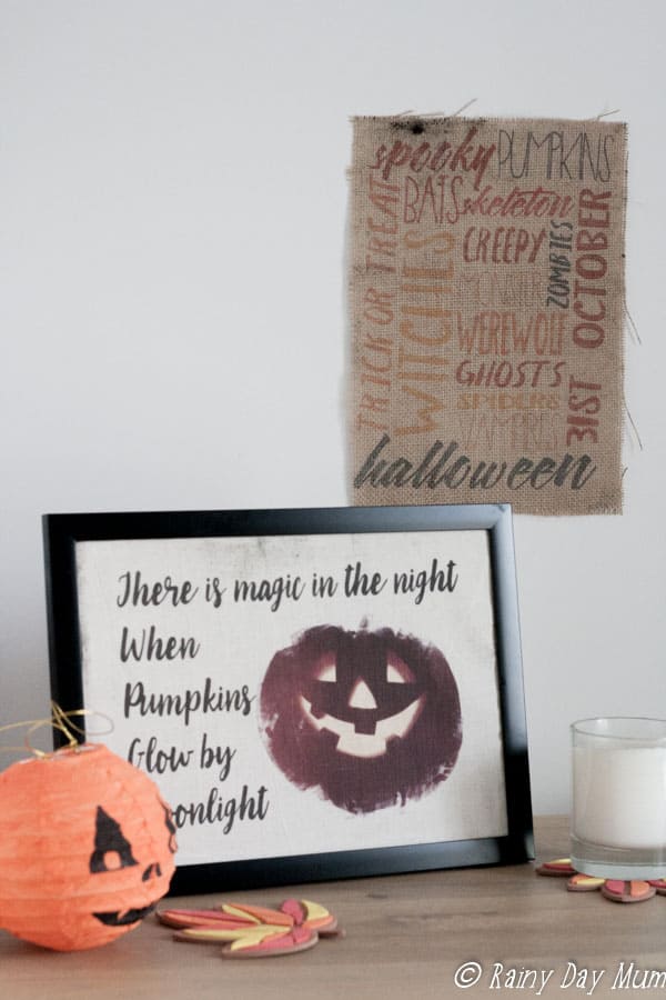 Add a little rustic charm to your home decor with some DIY Burlap Printed Halloween Decor created on Photoshop Elements and printed at home on your inkjet.