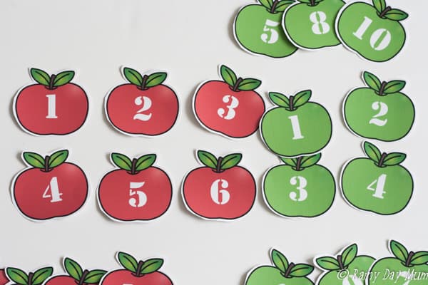 Work on the key concept in mathematics of number bonds with this free download of red and green counting apples to manipulate to make 10.