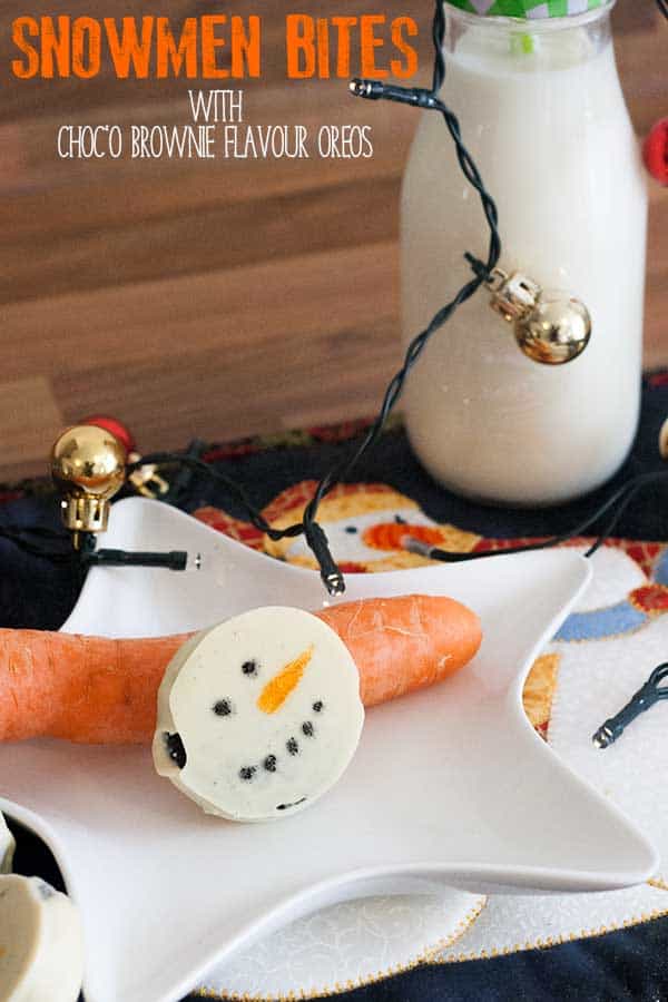Smooth and delicious Snowmen Choc'o Brownie Flavour Oreo bites, only 3 ingredients and made in a few minutes perfect for Christmas Treats for all the family