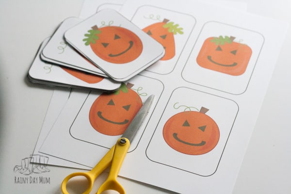 printable pumpkin shape memory game to make for preschoolers to play