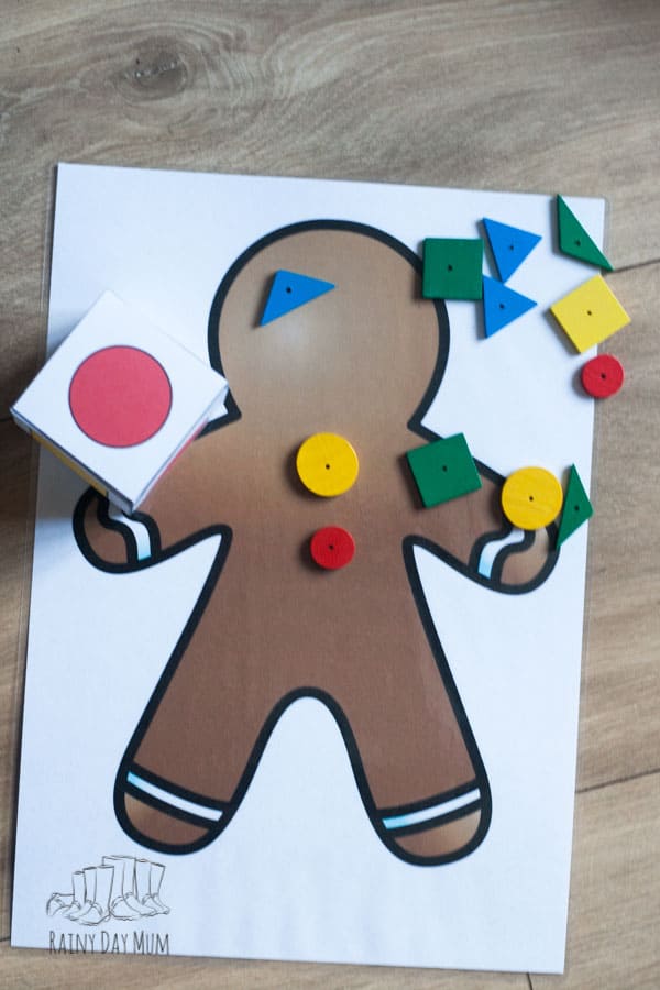 Multiple player DIY math game inspired by The Gingerbread Man focusing on learning basic shapes ideal for toddlers and preschoolers to play.