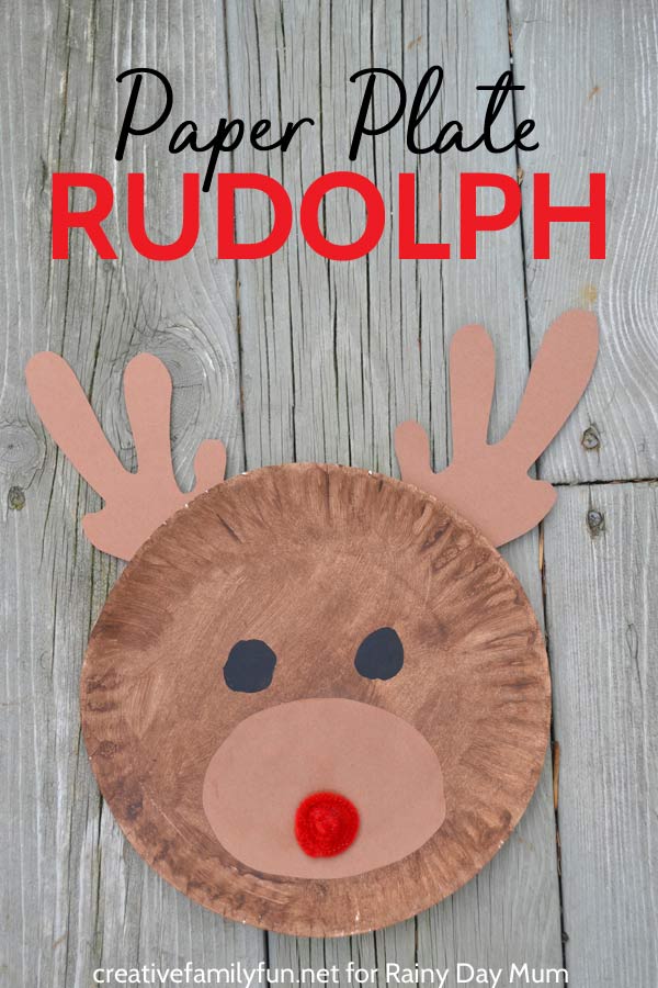 Paper plate rudolph the red nosed reindeer with text on