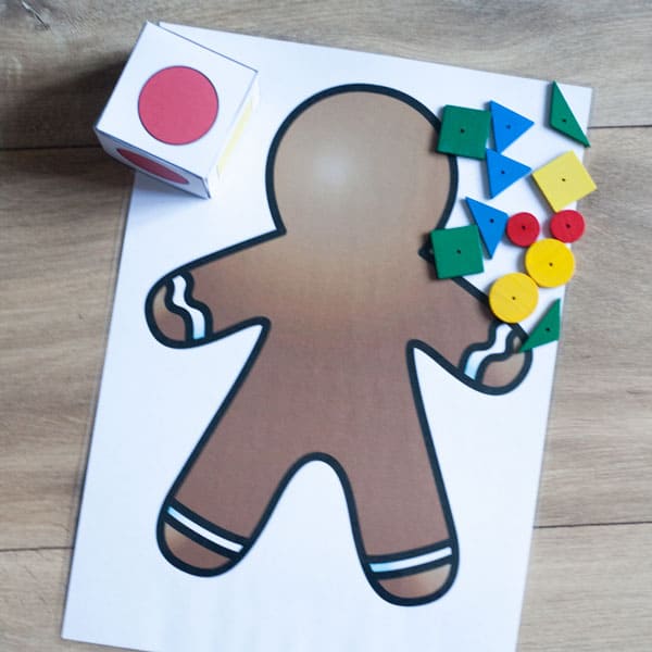 Multiple player DIY math game inspired by The Gingerbread Man focusing on learning basic shapes ideal for toddlers and preschoolers to play.