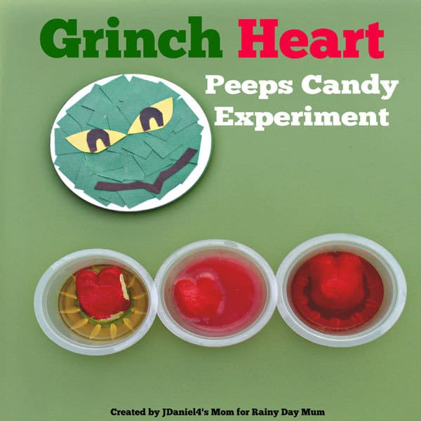 Fun science experiment to make the Grinch's heart change ideal for simple investigation into chemical reactions based on How the Grinch Stole Christmas
