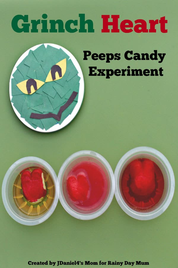 Fun science experiment to make the Grinch's heart change ideal for simple investigation into chemical reactions based on How the Grinch Stole Christmas
