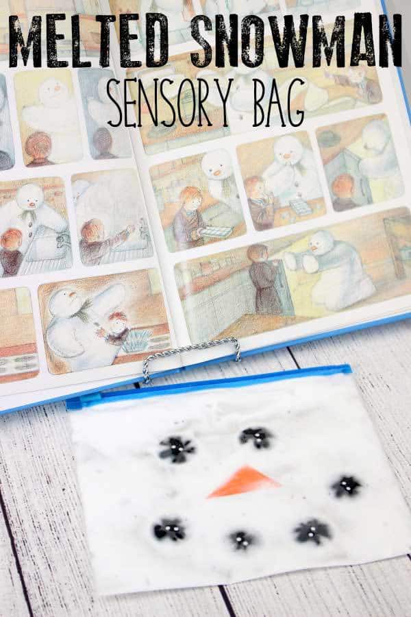 Create your own sensory bag based on the classic picture book The Snowman by Raymond Briggs. Use the melted snowman for some sensory mess free play.