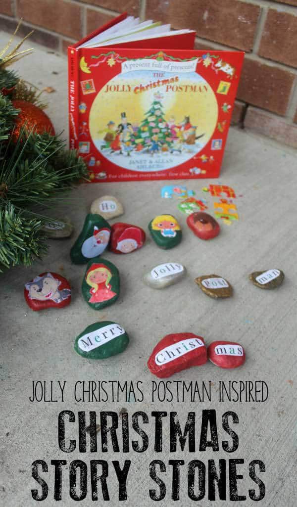 DIY Story Stones for Early Literacy inspired by the classic Christmas picture book The Jolly Christmas Postman by Allan and Janet Ahlberg.