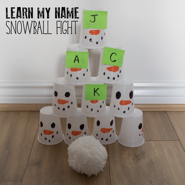 Fun indoor game for toddlers and preschoolers to work on learning to read, write and spell their names. Hit the snowmen and spell out their name, perfect to accompany The Snowy Day by Ezra Jack Keats.
