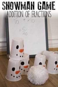 Addition of Fractions Snowman Maths Game