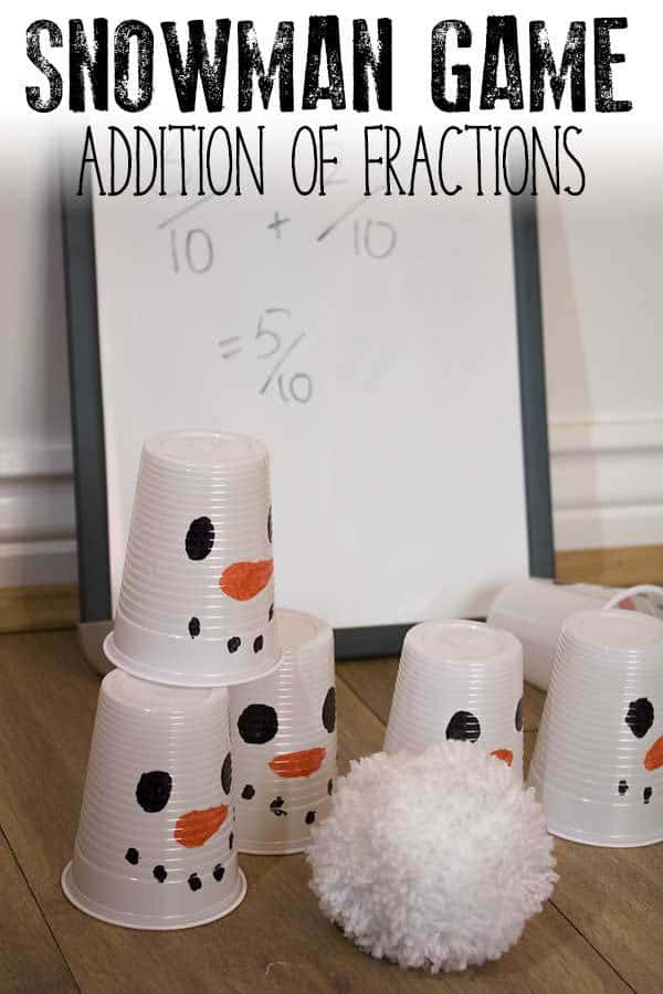Simple game to set up and work on addition of fractions with a common denominator ideal for some hands-on fraction practice for single and multiple players.