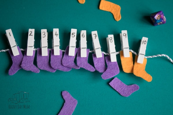Simple to make maths centre activity inspired by the Dr Seuss book Fox in Socks. Create your own socks to work on number bonds to 10 by hanging them on the washing line. Full step-by-step instructions and extra ideas and resources included.