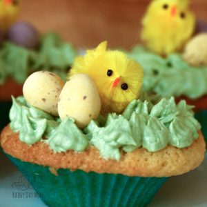 A simple recipe for cupcakes ideal for Easter to make with kids, add some green vanilla buttercream frosting and Cadbury mini eggs you have some delicious and cute Easter cakes to share perfect for you or the school bake sale.