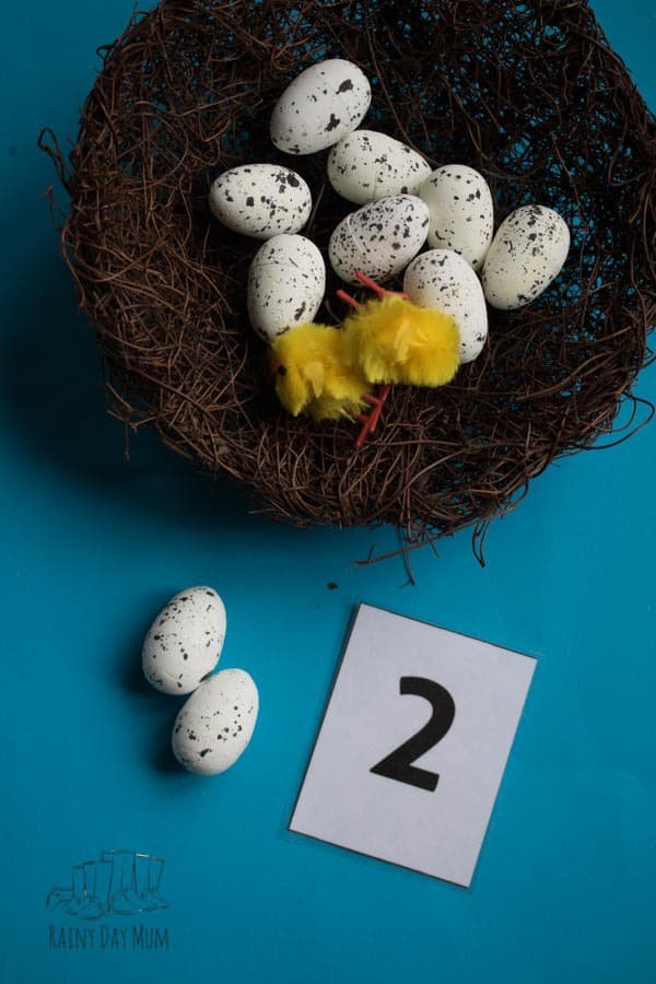 Quick and easy to set up maths activity for EYFS and review of single-digit addition and subtraction for older with this spring themed birds nest activity. Linked with Are you, my Mother? as a fun read-aloud for bird-themed activities.