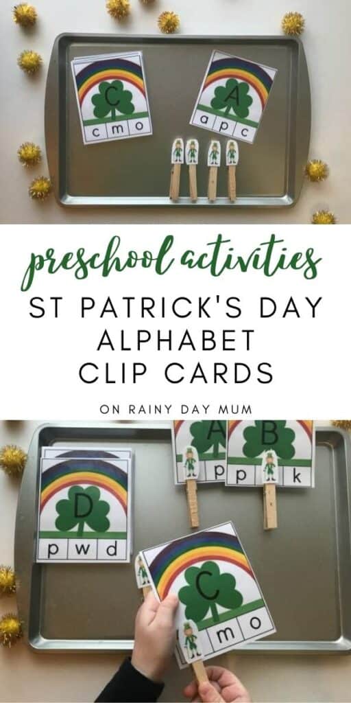 preschool activities St Patricks day alphabet clip card set