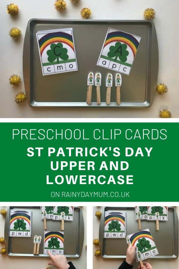 preschool clip cards for St Patrick's Day with Upper and Lowercase Letters