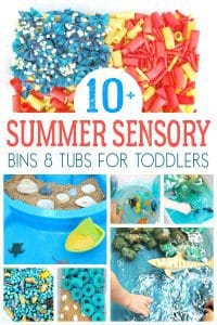 Under the Sea and Beach themed sensory boxes for toddlers