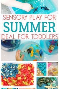 Classic summer themed sensory boxes and beach themed play for toddlers
