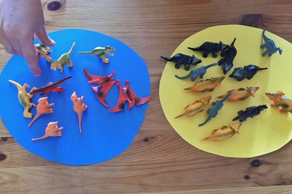 teaching preschoolers about classification using toy dinosaurs