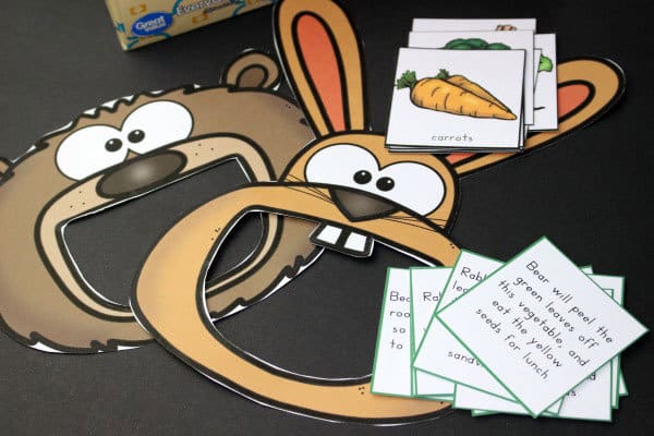 vegetable sorting game for kids based on the book Tops and Bottoms