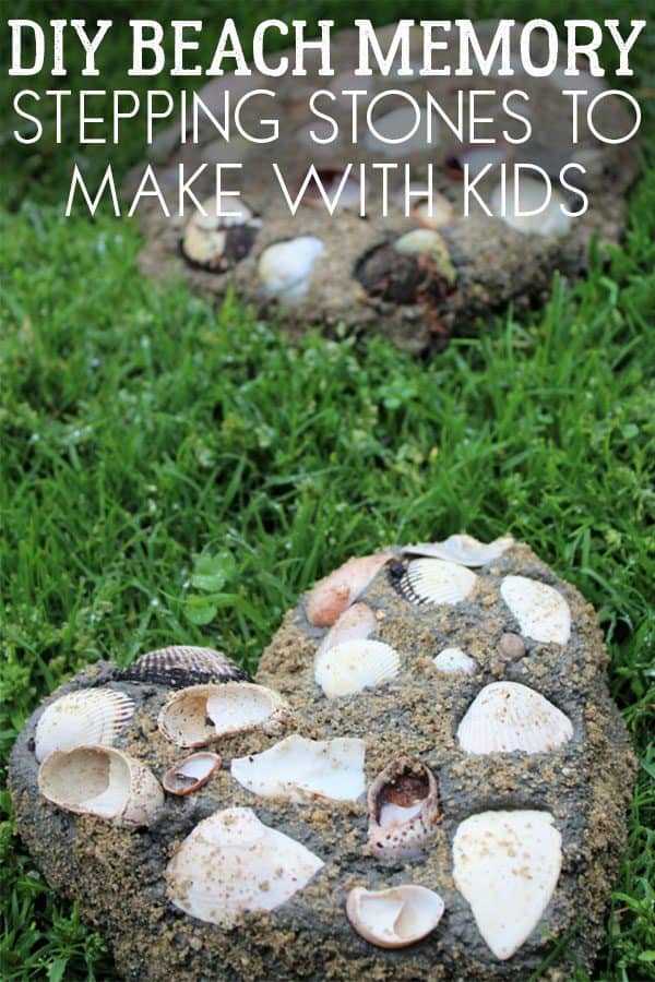 DIY summer craft for you and your kids to make to remember your beach trip. Use your shell collections to make beautiful sand moulded stepping stones.