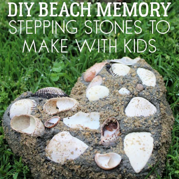 DIY summer craft for you and your kids to make to remember your beach trip. Use your shell collections to make beautiful sand moulded stepping stones.