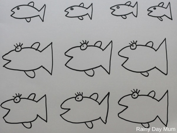 Simple fish outlines for kids to colour in to make patterns out of