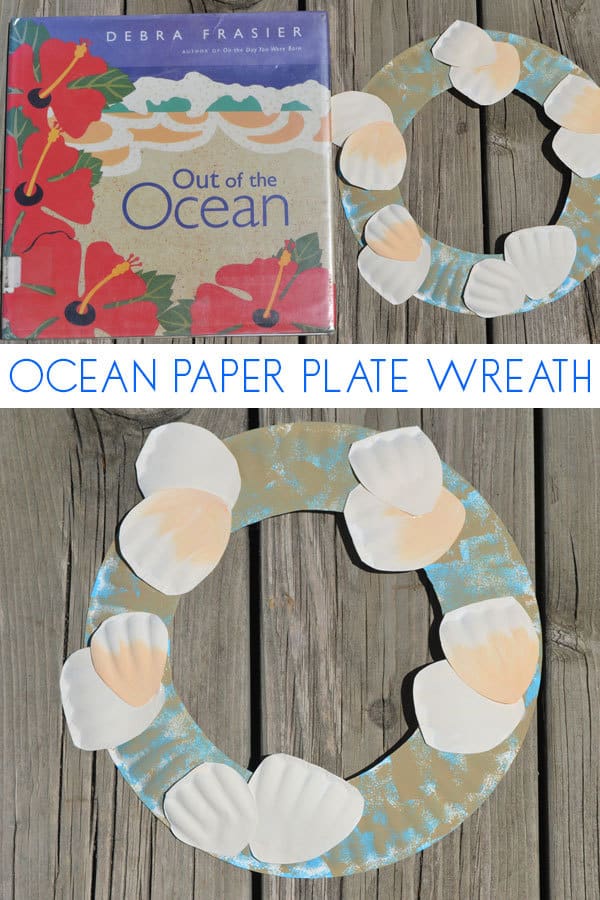 Ocean Themed Paper Plate Wreath simple summer craft for kids to make after reading Out of the Ocean.