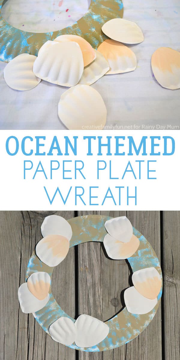 Quick and Easy Summer Craft for kids to create a paper plate ocean themed wreath.