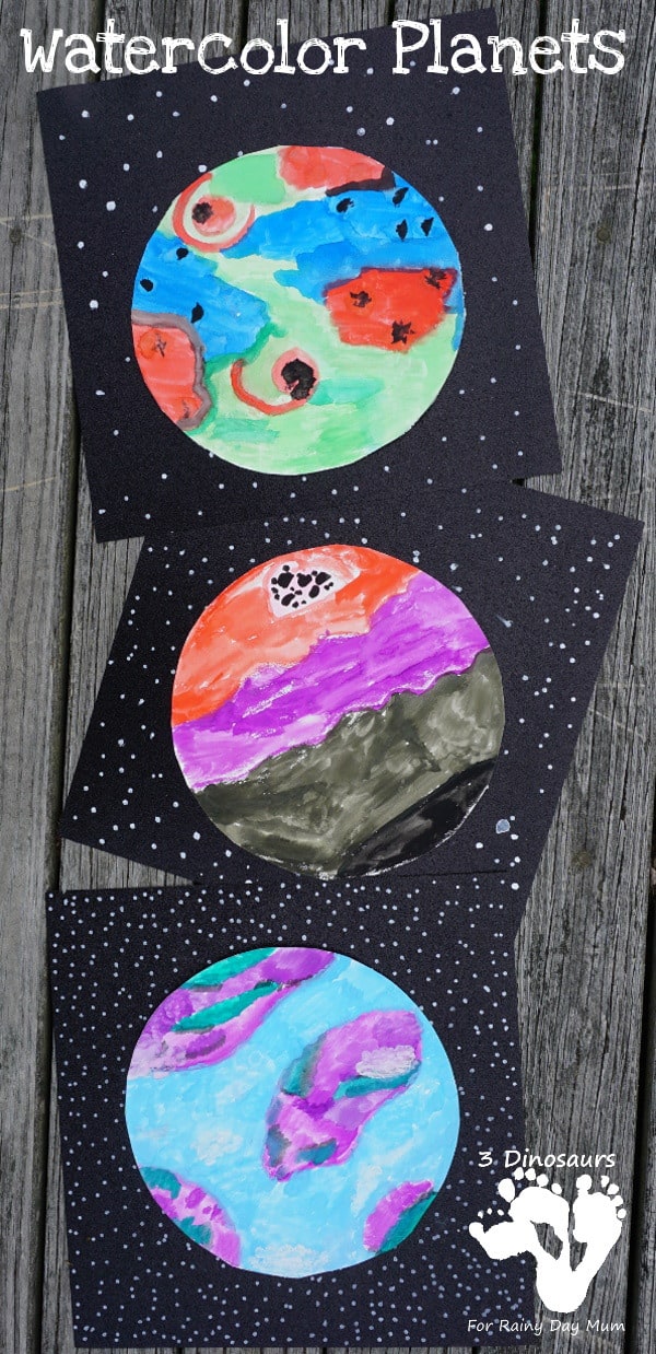 Get creative with this space-themed art project for kids inspired by literature to create an imaginative set of watercolour planets.