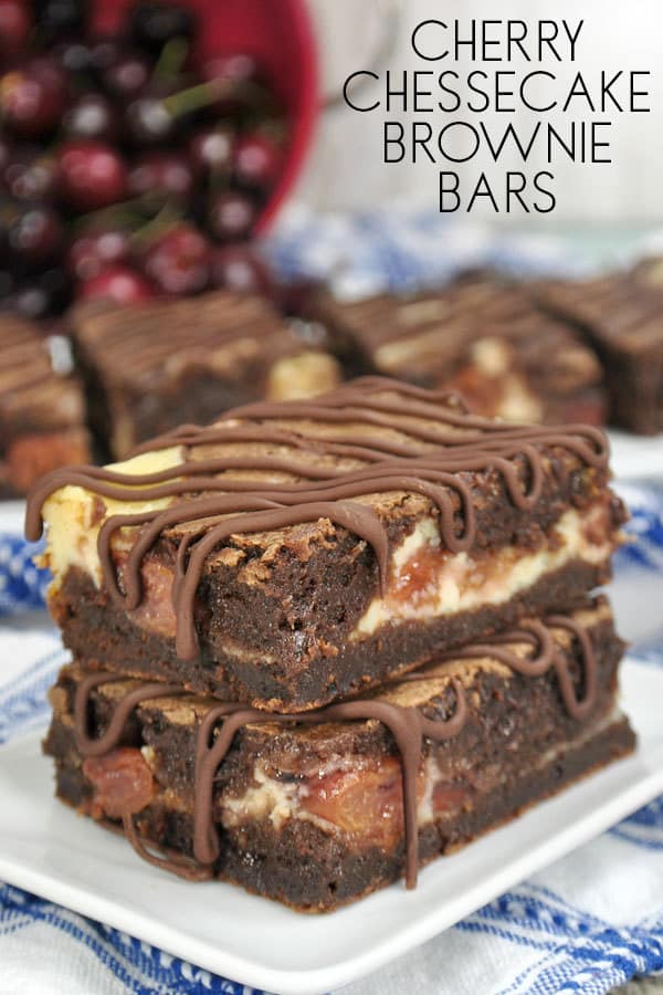 Tasty recipe for cherry pie cheesecake bars from scratch with a brownie base. Make with red or black cherry pie filing for a delicious treat.