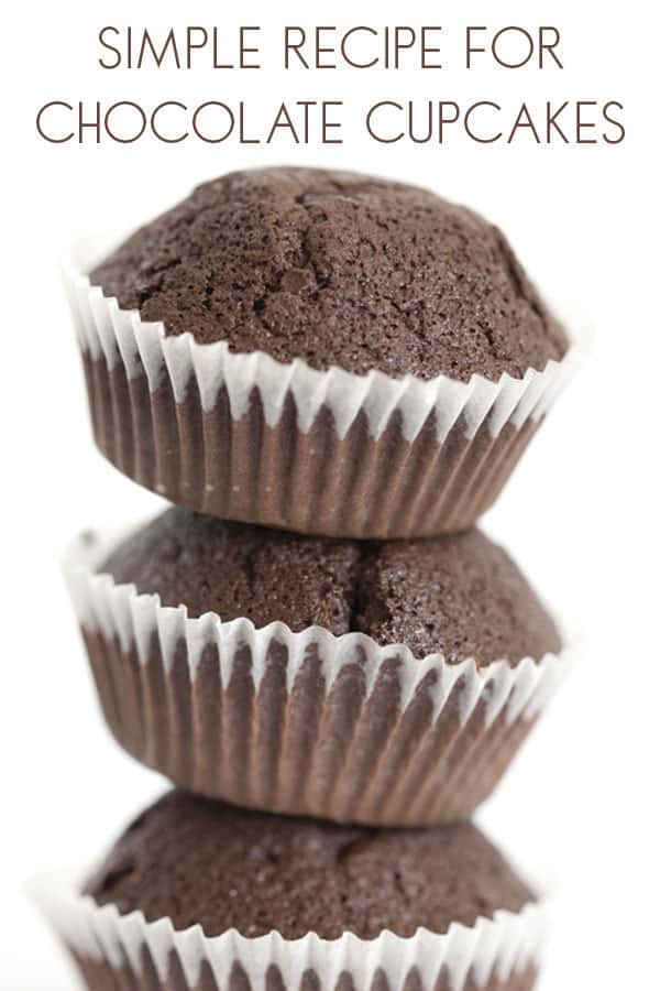 Simple recipe for your basic chocolate cupcake ideal for decorating or covering in buttercream frosting