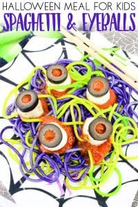 Make this easy spooky Halloween meal for your kids, with spaghetti and meat sauce plus edible eyeballs the kids will love tucking in to it.