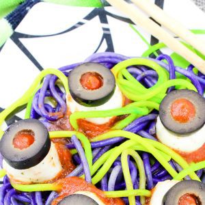Spaghetti and Eyeballs a spooky meal idea for kids this Halloween
