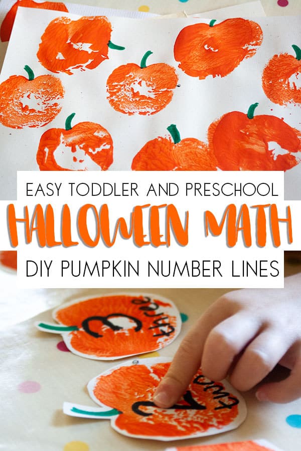 Easy Halloween Math for toddlers and preschoolers. DIY pumpkin number lines
