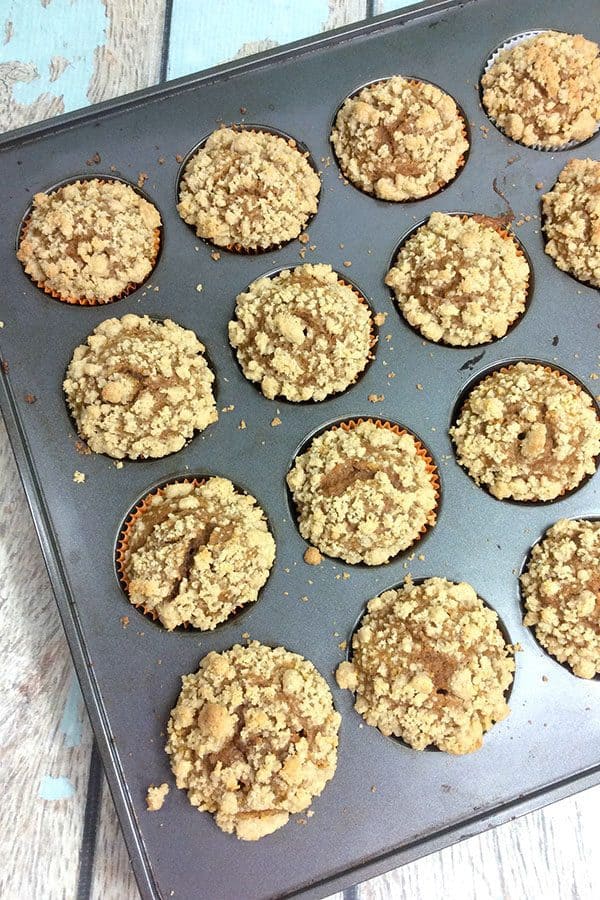 Pumpkin Muffins with a crumble topping cooling after cooking.
