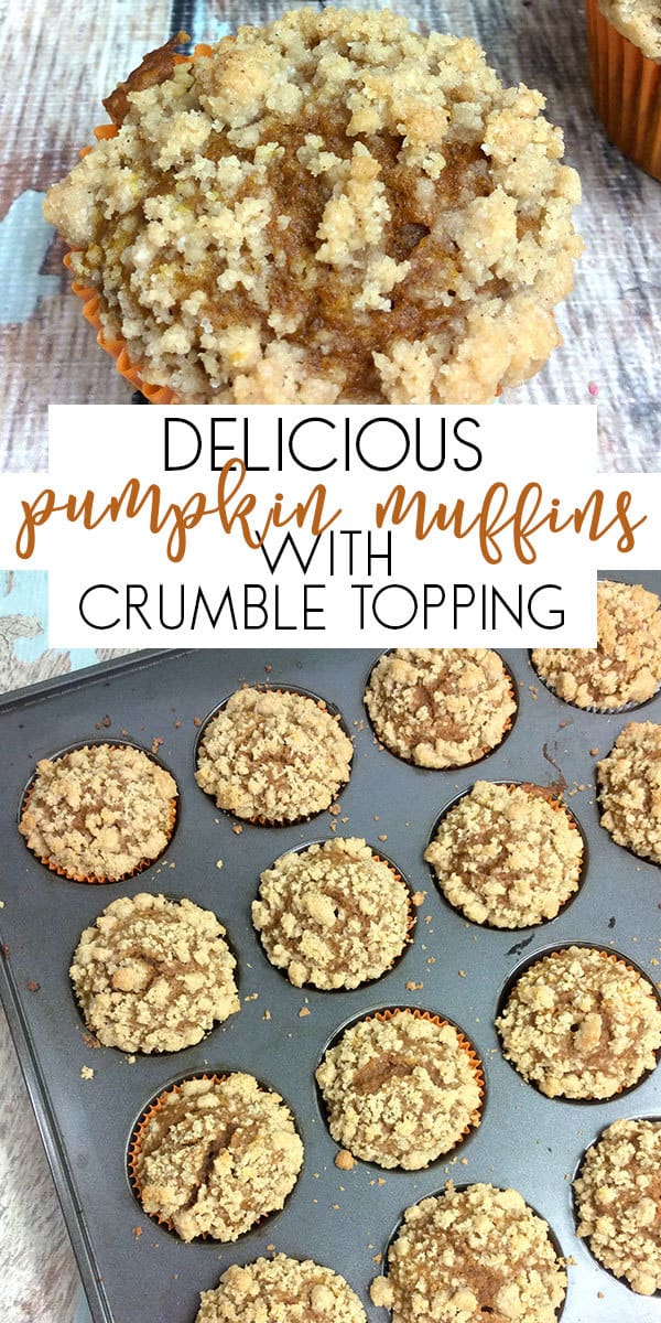 Delicious easy to make from scratch pumpkin pie muffins with a spiced crumble topping. Includes recipe for homemade pumpkin pie spice perfect for autumn.