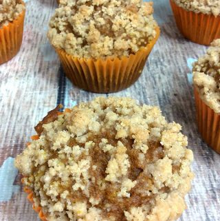 Delicious Pumpkin Pie Muffins with a Crumb Topping made with homemade Pumpkin Pie Spice