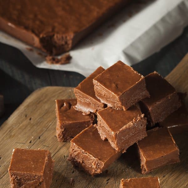 picture of homemade fudge after it has set being sliced