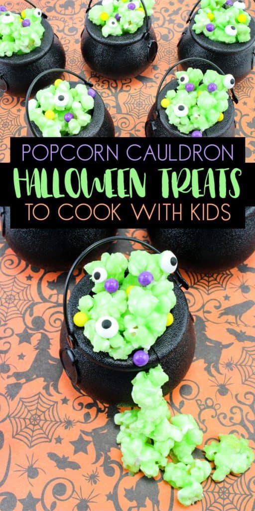 Popcorn Halloween Treats of Bubbling Cauldron Potions ideal for Cooking with Kids or for Kids Parties.