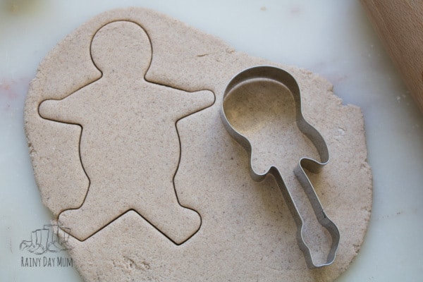 Handmade Salt dough Decorations in the shape of Gingerbread Men using Gingerbread Cookie Cutters to Create